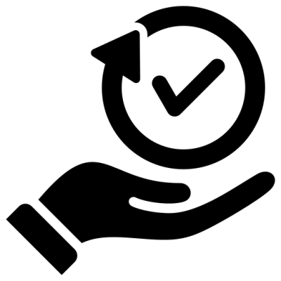 Hand holding a circular arrow with a check mark.