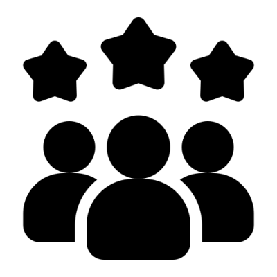 Three silhouettes with three stars above, indicating a rating.